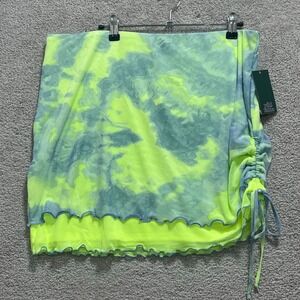 Wild Fable Skirt Women's 2XL Lime Green Tie-Dye Cover Up Mesh Side Ruched Mini